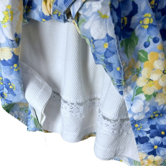 VTG 90's FAME KIDS White T shirt Dress with Blue Yellow Floral Pinafore Sz 6X - Picture 7 of 7